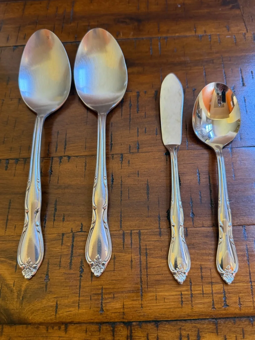 Wm A Rogers Oneida Montclair Stainless Serving Utensils 4 Pc Floral Tip Vintage
